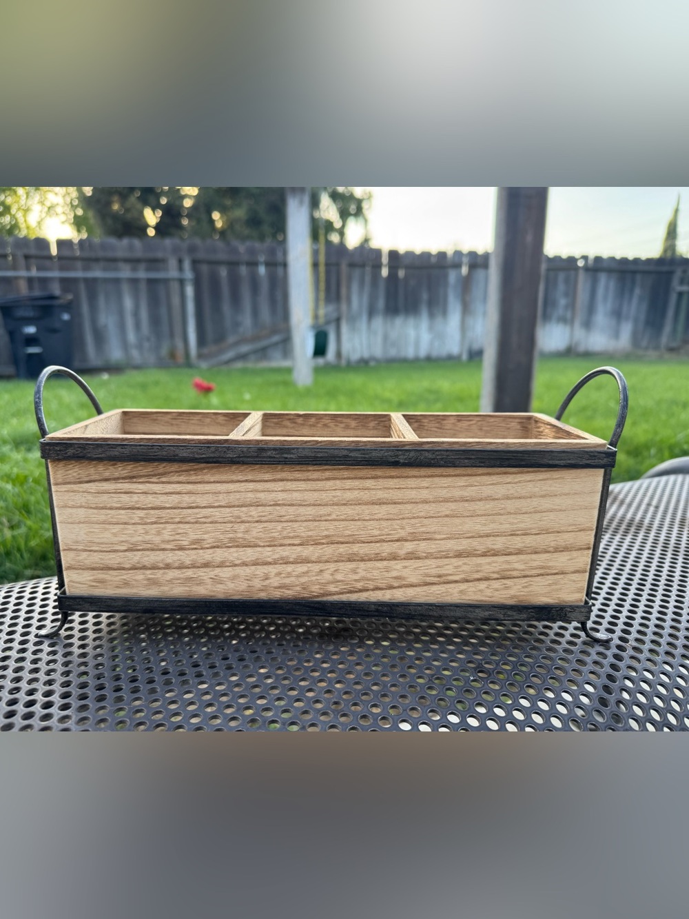 Rustic Wood Vanity Tray with Black Iron Accents - Natural